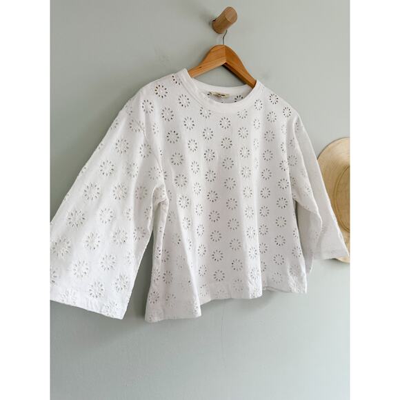 Madewell | NWT Embroidered Wide-Sleeve Boxy Tee in White | Sz XS - Picture 3 of 9